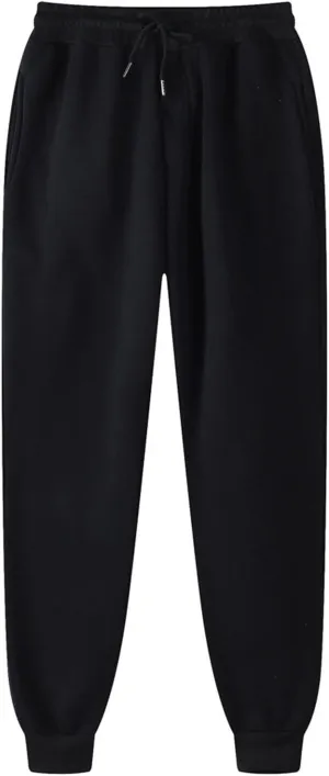 Fleece Lined Cinch Bottom Sweatpants Womens Sweatpants with Pockets Baggy Casual Cuffed Cozy High Waisted Joggers Black