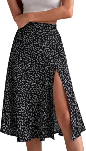 Floral Maxi Skirt for Women High Waist Side Slit Flowy Midi Skirts Boho Print 2025 Summer Vacation Beach Long Skirt