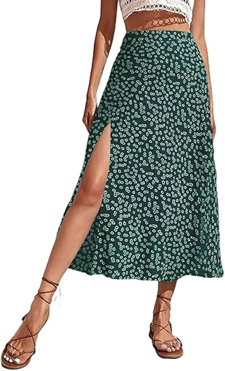 Floral Maxi Skirt for Women Side Slit Boho Flowy Long Skirts High Wasit Bohomian Summer Vacation Beach A-Line Skirt