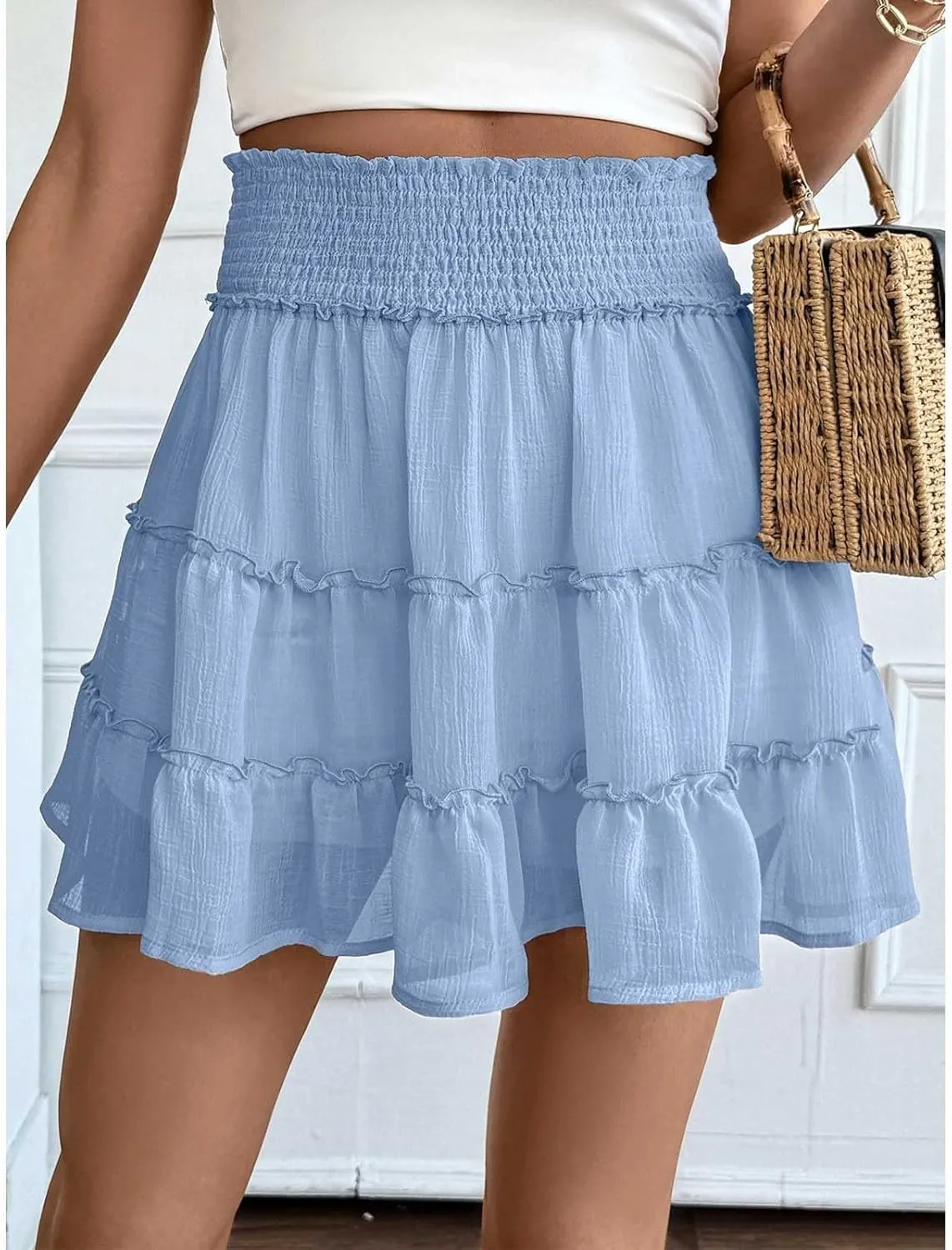 Flowy Shorts for Women Casual High Waist Boho Ruffle Summer Tiered Skorts High Waist Mini Flowy Skirts Golf Shorts