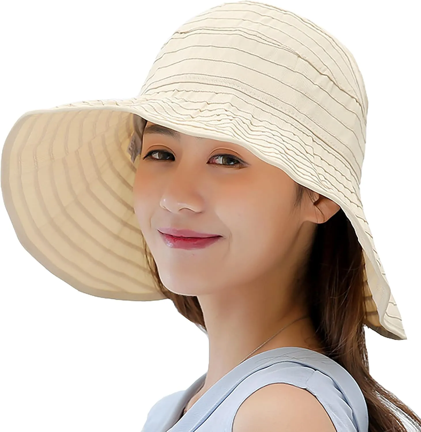Foldable Empty Top Sun Cap,Summer Outdoor Wide Brim Sunscreen Beach Hat Ponytail Visors