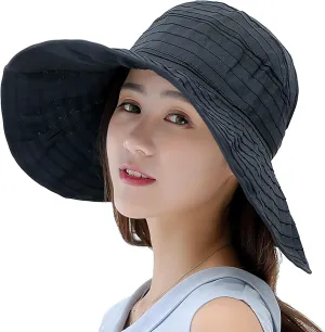 Foldable Empty Top Sun Cap,Summer Outdoor Wide Brim Sunscreen Beach Hat Ponytail Visors
