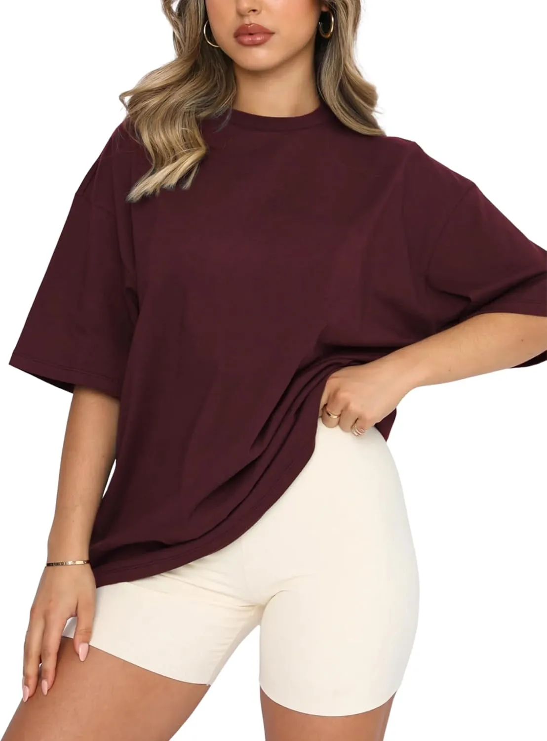FUPHINE Womens T Shirts Loose Fit Casual Soft Cotton Crewneck Tops Short Sleeve Basic Tee Shirt