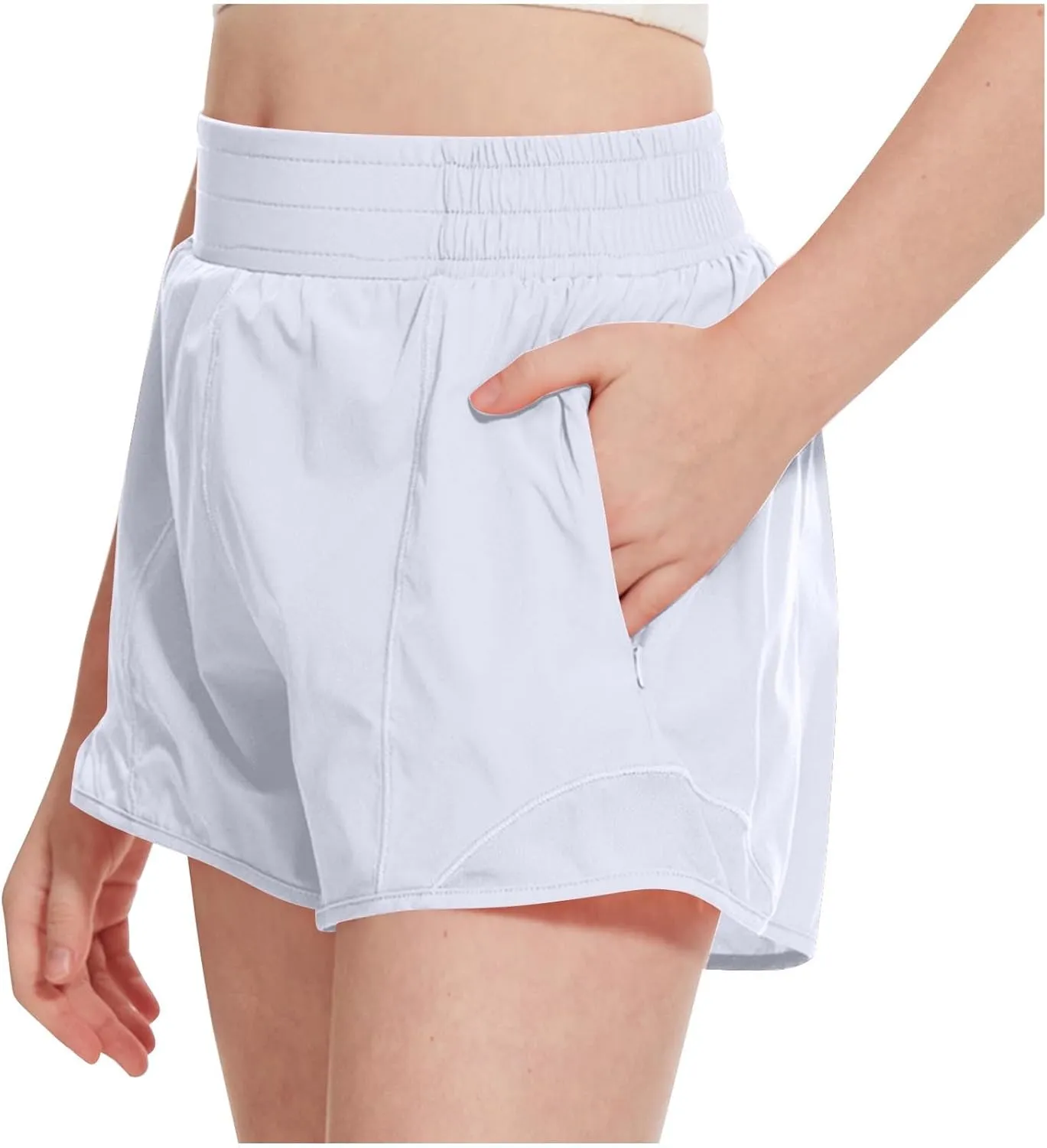 Girls Athletic Shorts Kids Outdoor Running Soccer Gym Shorts Quick Dry High Waisted Activewear with Zipper Pockets