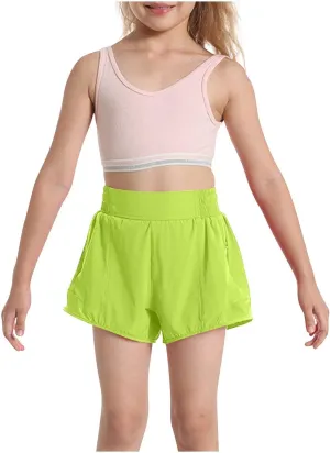 Girls Athletic Shorts Kids Outdoor Running Soccer Gym Shorts Quick Dry High Waisted Activewear with Zipper Pockets