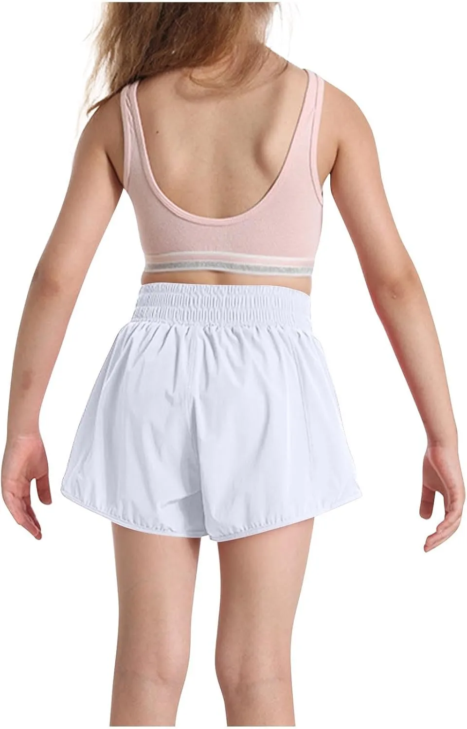 Girls Athletic Shorts Kids Outdoor Running Soccer Gym Shorts Quick Dry High Waisted Activewear with Zipper Pockets