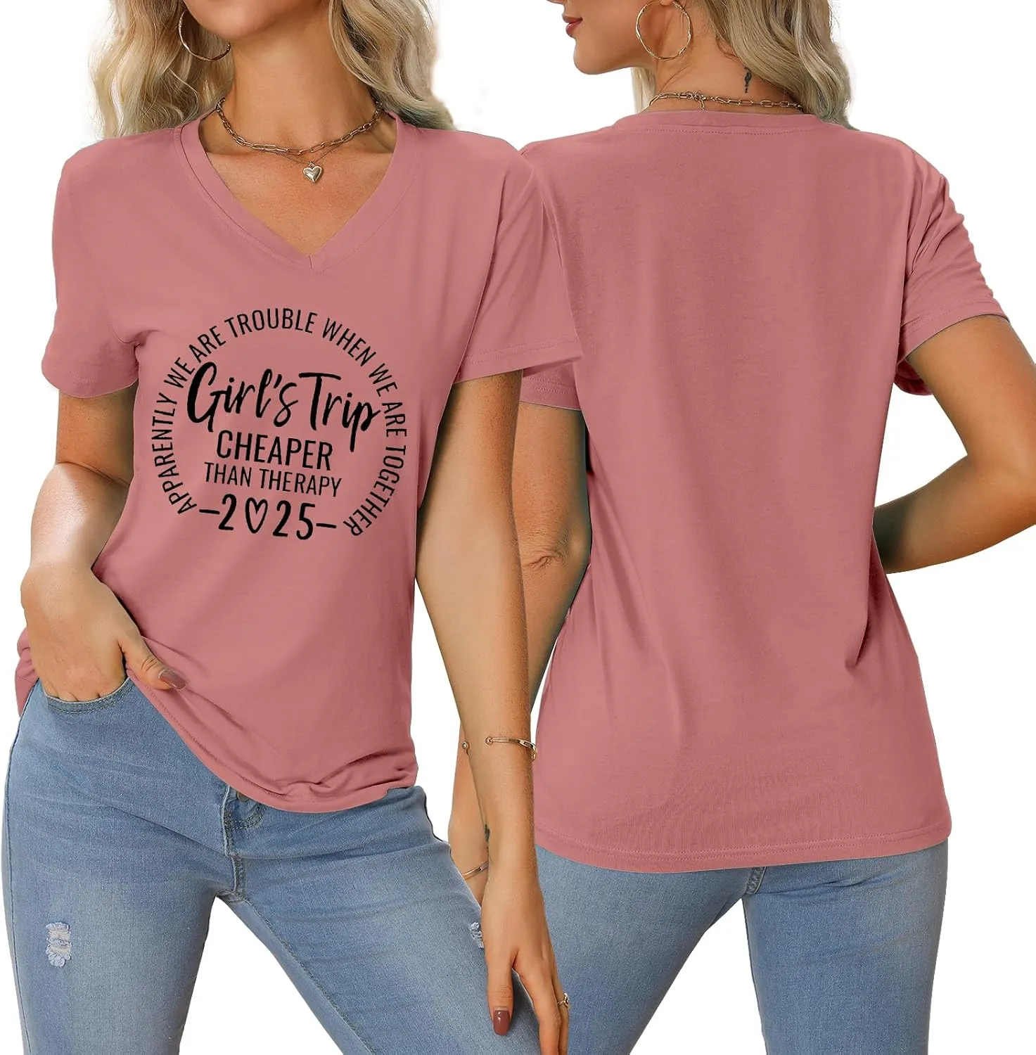 Girls Trip T Shirts for Women 2025 Funny Travel V Neck Tshirt Short Sleeve Tees Tops Soft Cotton T-Shirts