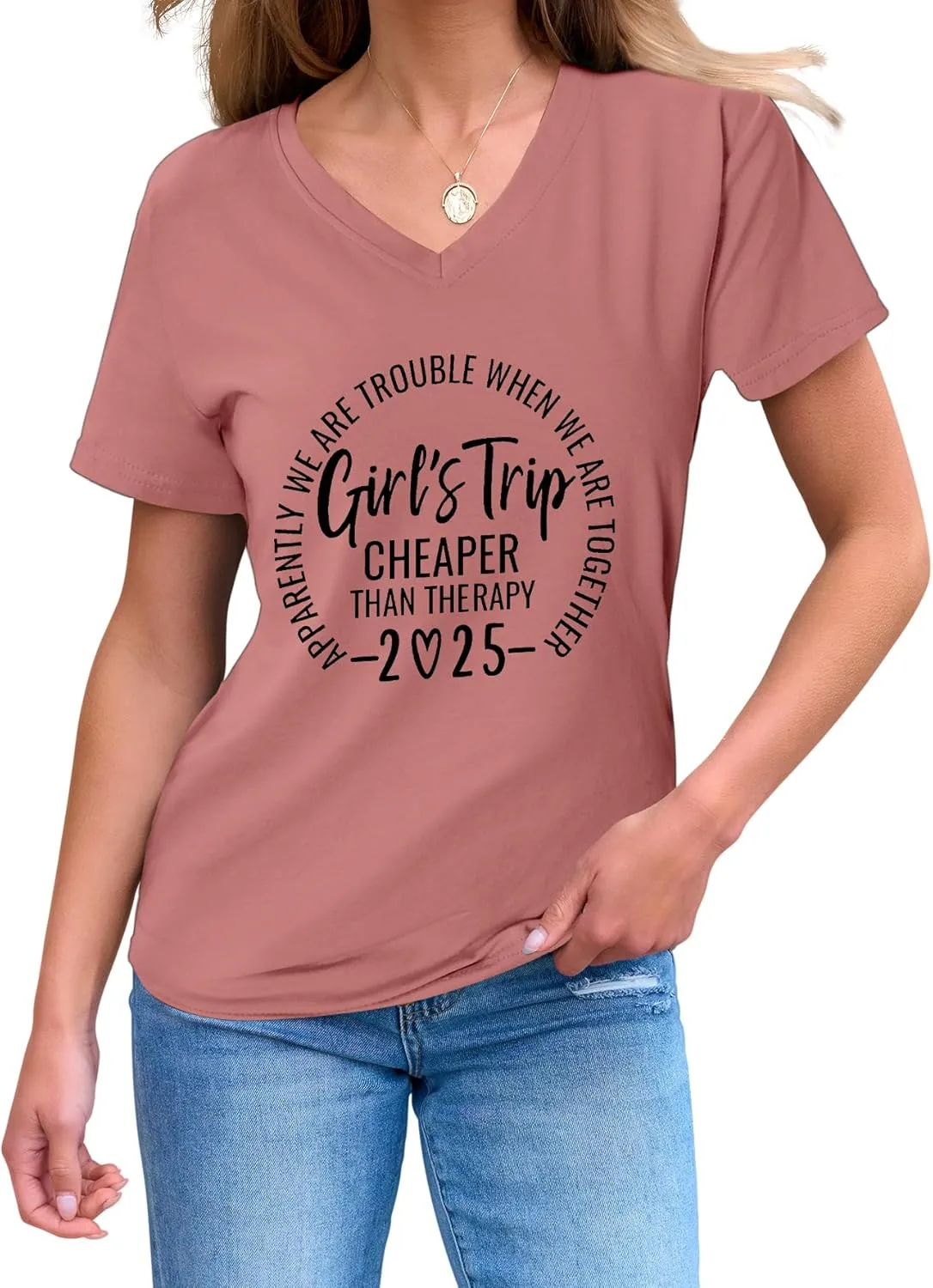 Girls Trip T Shirts for Women 2025 Funny Travel V Neck Tshirt Short Sleeve Tees Tops Soft Cotton T-Shirts
