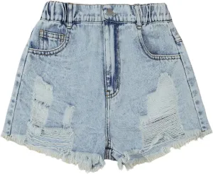 GORGLITTER Girl's Ripped Jean Shorts Distressed Frayed Raw Denim Shorts with Pocket