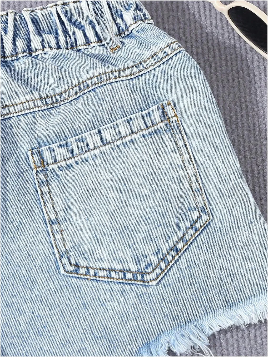 GORGLITTER Girl's Ripped Jean Shorts Distressed Frayed Raw Denim Shorts with Pocket