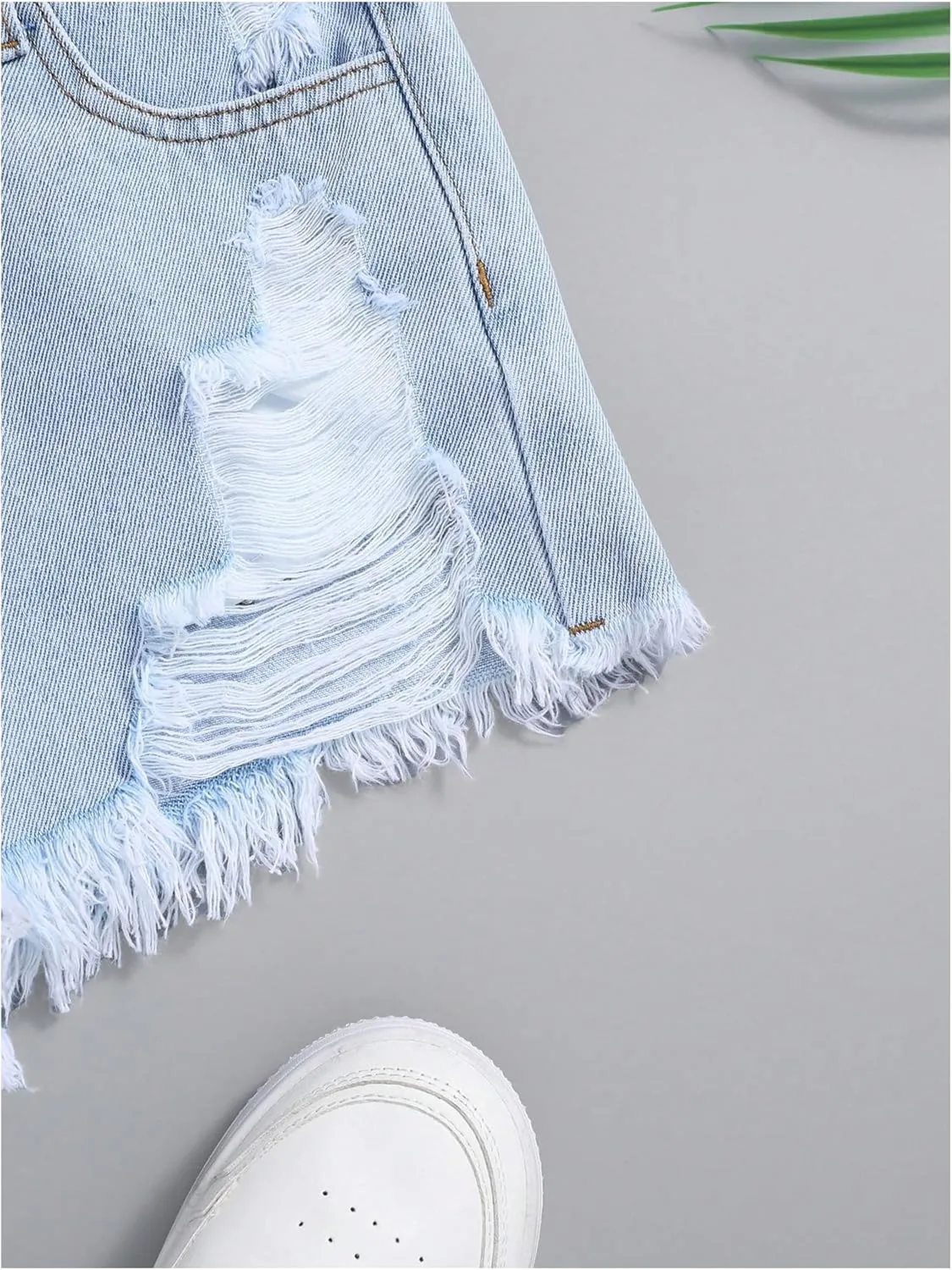 GORGLITTER Girl's Ripped Jean Shorts Distressed Frayed Raw Denim Shorts with Pocket