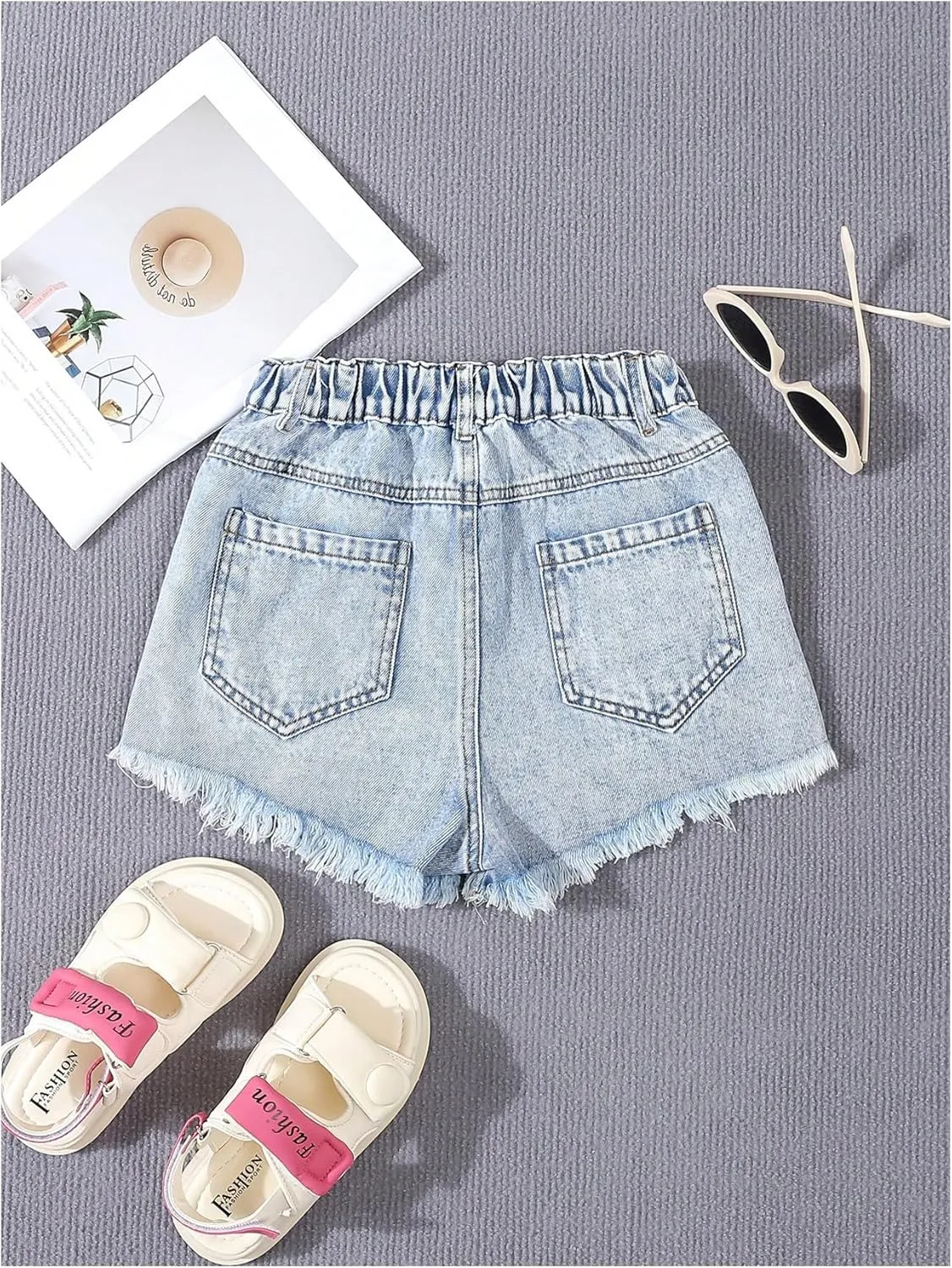 GORGLITTER Girl's Ripped Jean Shorts Distressed Frayed Raw Denim Shorts with Pocket