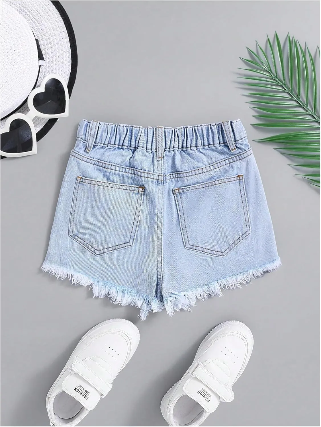 GORGLITTER Girl's Ripped Jean Shorts Distressed Frayed Raw Denim Shorts with Pocket