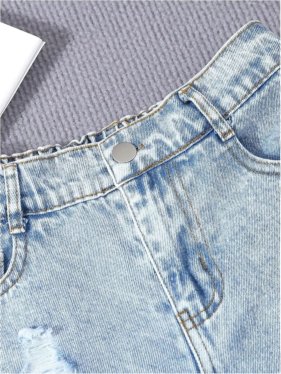 GORGLITTER Girl's Ripped Jean Shorts Distressed Frayed Raw Denim Shorts with Pocket