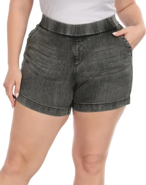 HDE Women's Plus Size Jean Shorts High Waisted Stretch Denim Pull On Shorts