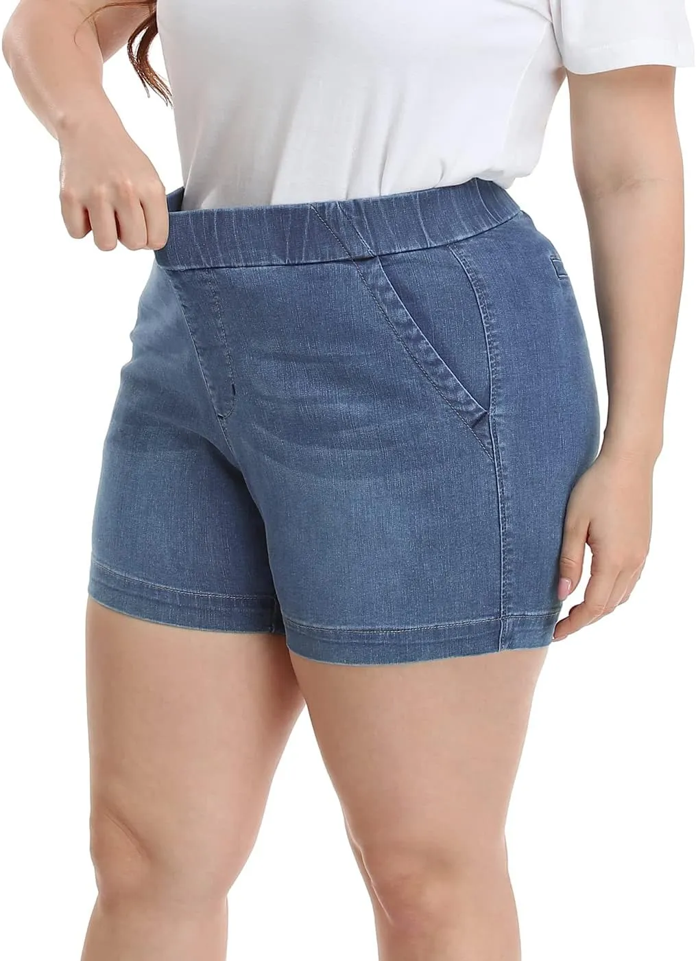 HDE Women's Plus Size Jean Shorts High Waisted Stretch Denim Pull On Shorts