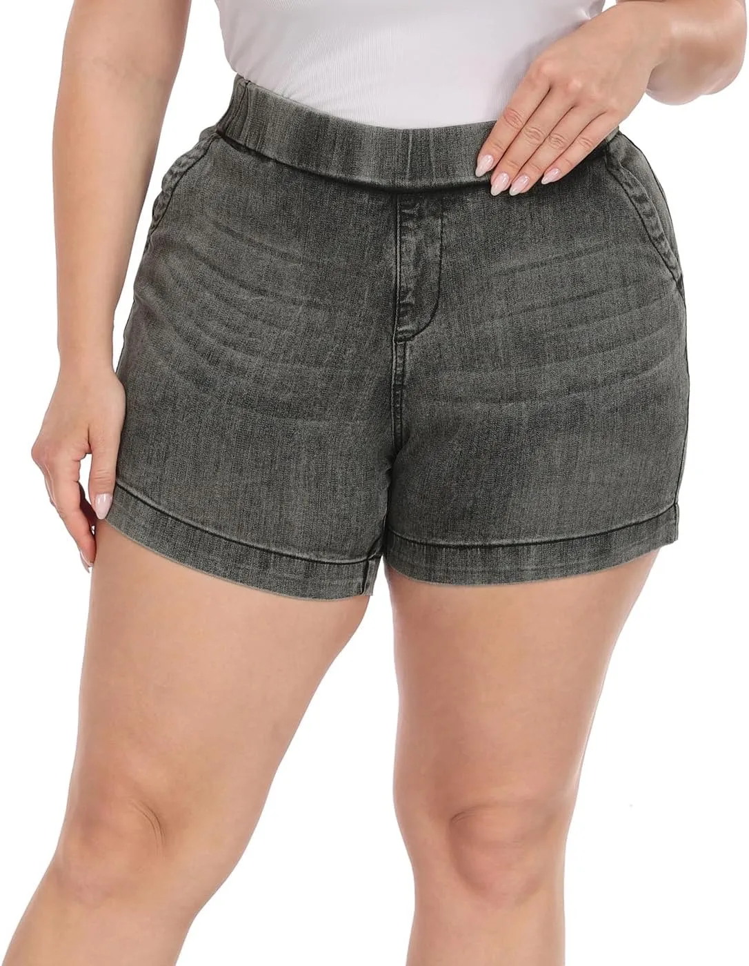 HDE Women's Plus Size Jean Shorts High Waisted Stretch Denim Pull On Shorts