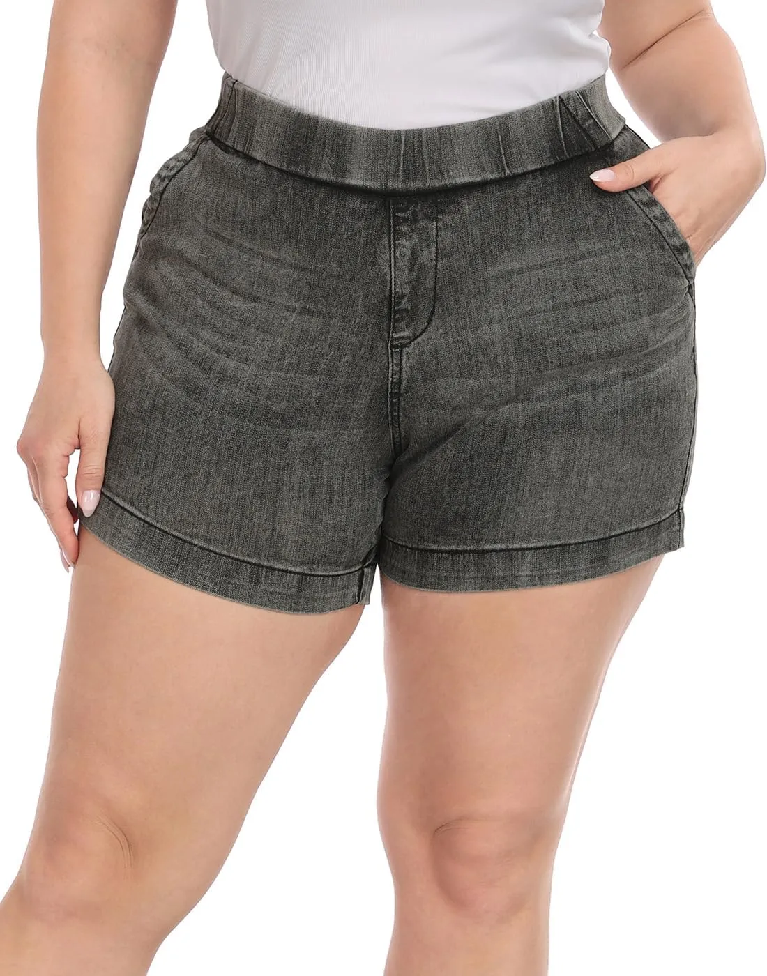 HDE Women's Plus Size Jean Shorts High Waisted Stretch Denim Pull On Shorts