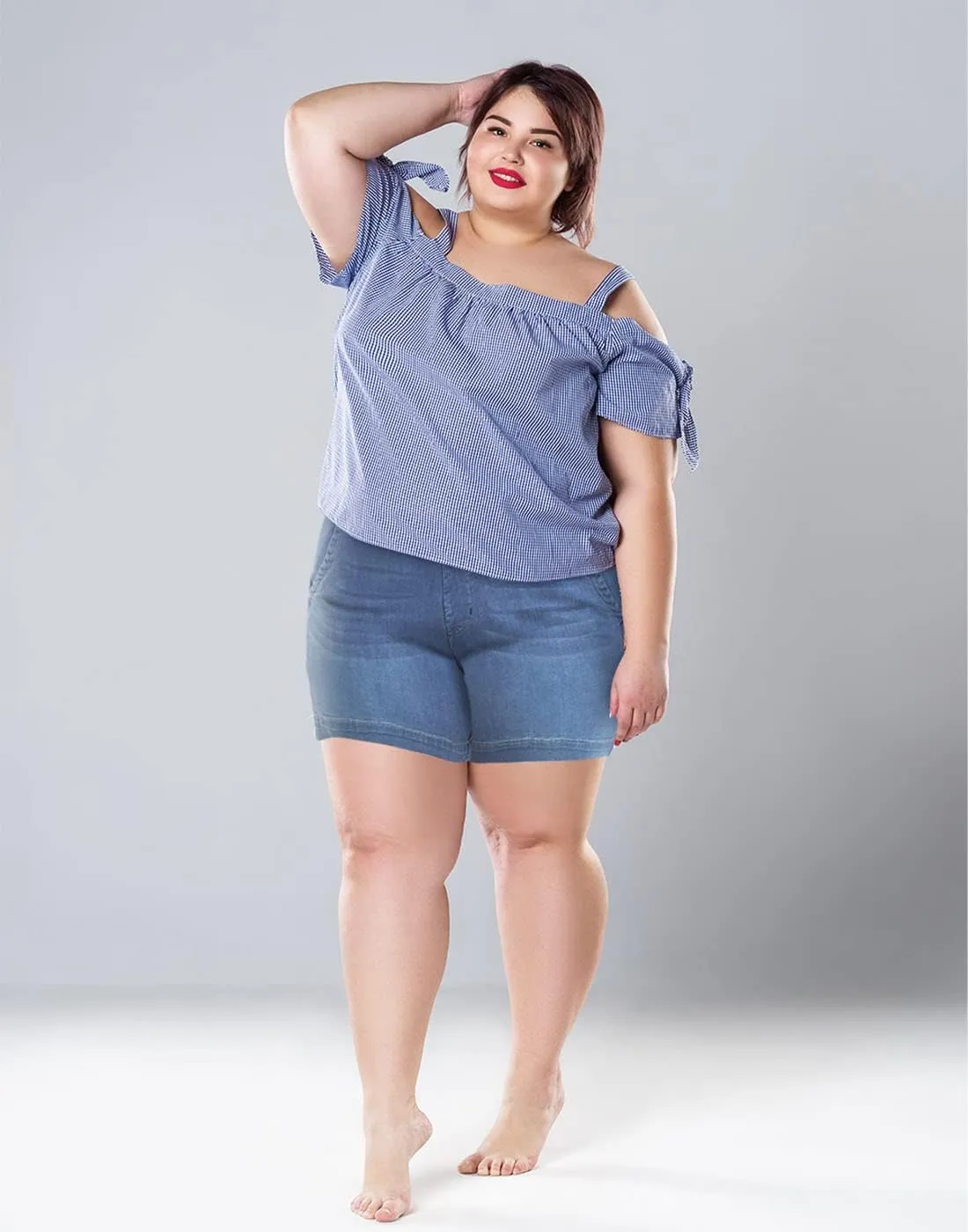 HDE Women's Plus Size Jean Shorts High Waisted Stretch Denim Pull On Shorts