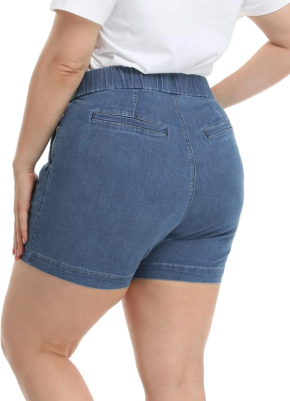 HDE Women's Plus Size Jean Shorts High Waisted Stretch Denim Pull On Shorts