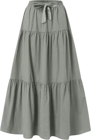 High Waisted Maxi Skirt for Women Summer Tiered Elastic Elegant Skirts Ruffle A Line Skirt Swing Long Skirts (S-2Xl)