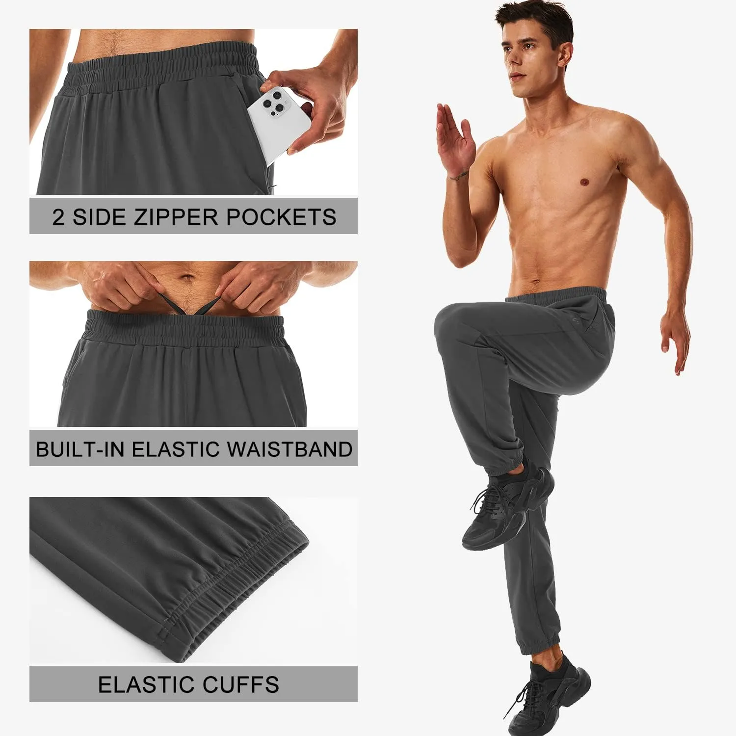 HOdo 34"/36" Long Inseam Tall Mens Joggers Cuffed Sweatpants Baggy Workout Pants Zipper Pockets