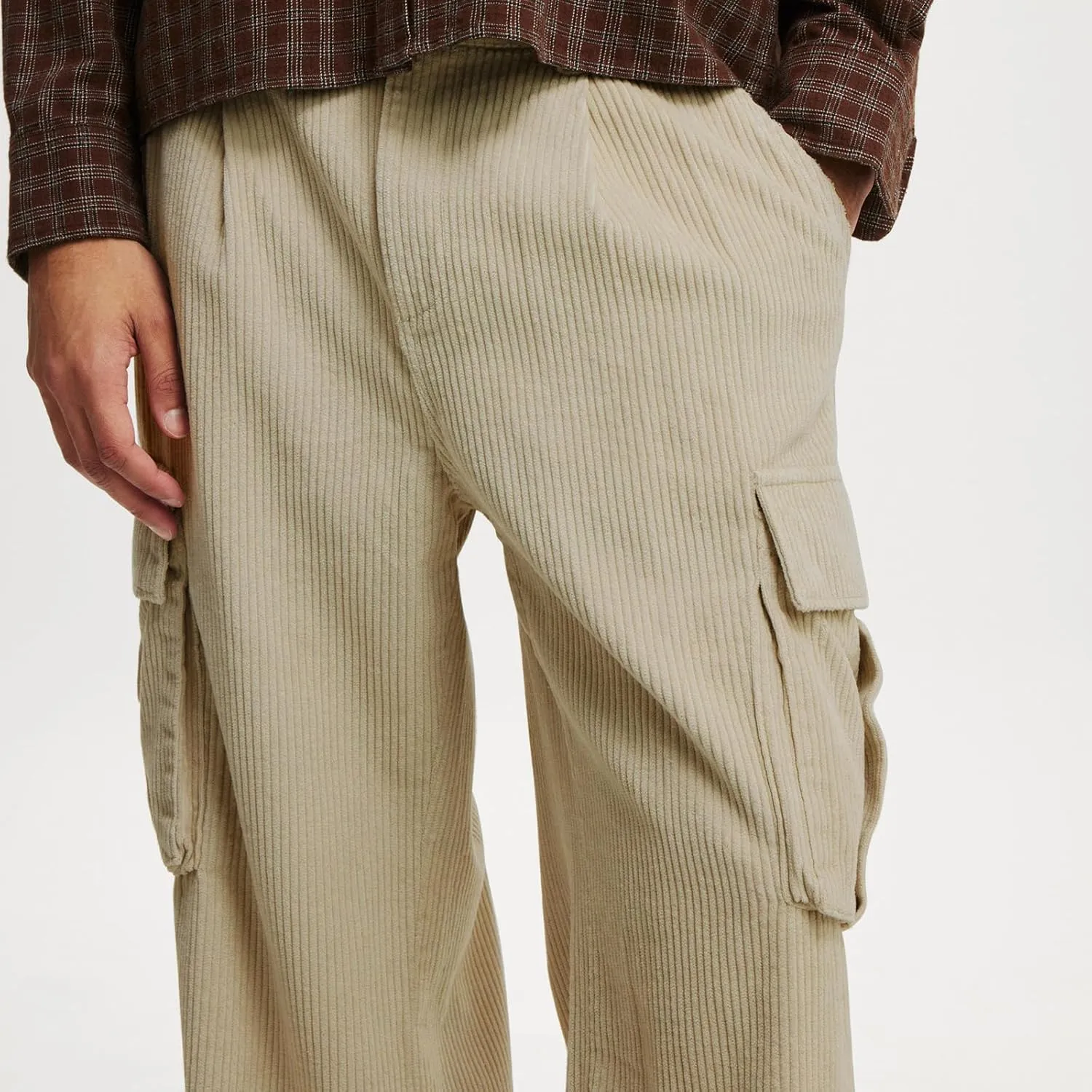 Hulpvktsgiq Mens Corduroy Cargo Pants Casual Joggers Straight Leg Pants Button Baggy Sweatpants Ribbed Trousers with Pockets