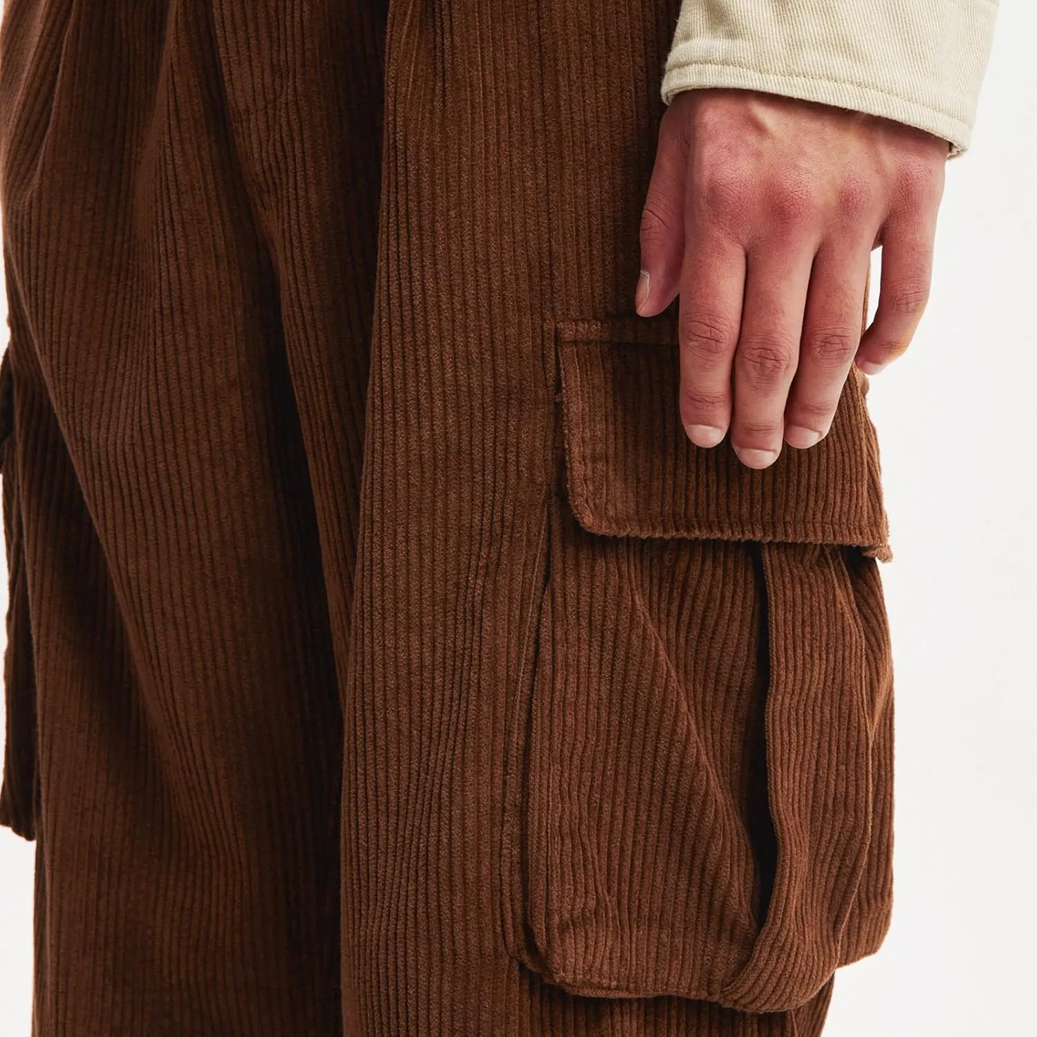 Hulpvktsgiq Mens Corduroy Cargo Pants Casual Joggers Straight Leg Pants Button Baggy Sweatpants Ribbed Trousers with Pockets