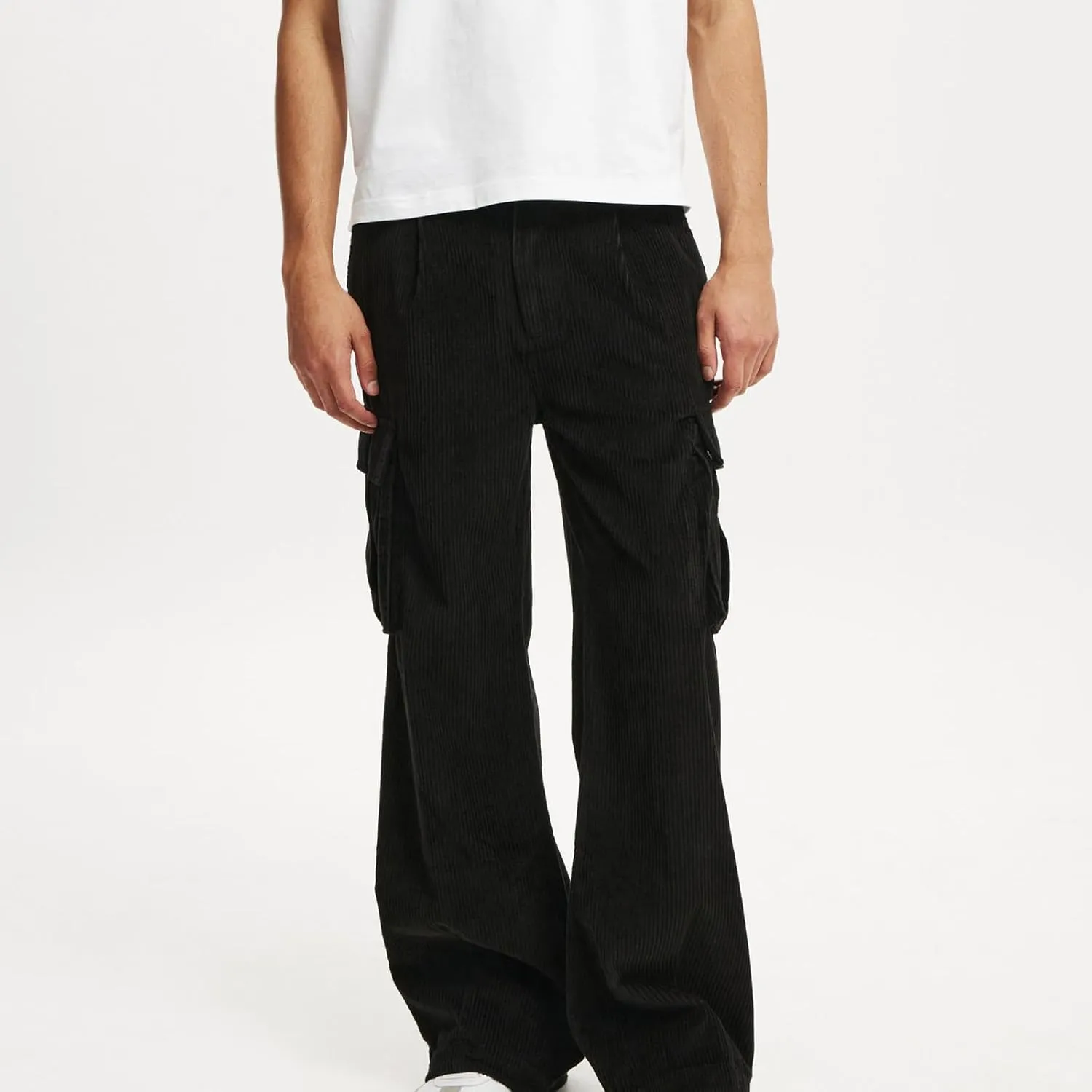 Hulpvktsgiq Mens Corduroy Cargo Pants Casual Joggers Straight Leg Pants Button Baggy Sweatpants Ribbed Trousers with Pockets