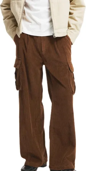 Hulpvktsgiq Mens Corduroy Cargo Pants Casual Joggers Straight Leg Pants Button Baggy Sweatpants Ribbed Trousers with Pockets