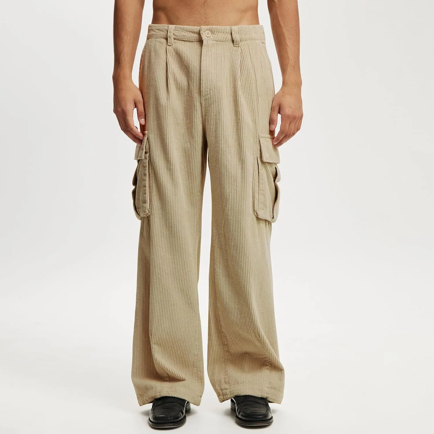 Hulpvktsgiq Mens Corduroy Cargo Pants Casual Joggers Straight Leg Pants Button Baggy Sweatpants Ribbed Trousers with Pockets