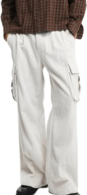 Hulpvktsgiq Mens Corduroy Cargo Pants Casual Joggers Straight Leg Pants Button Baggy Sweatpants Ribbed Trousers with Pockets