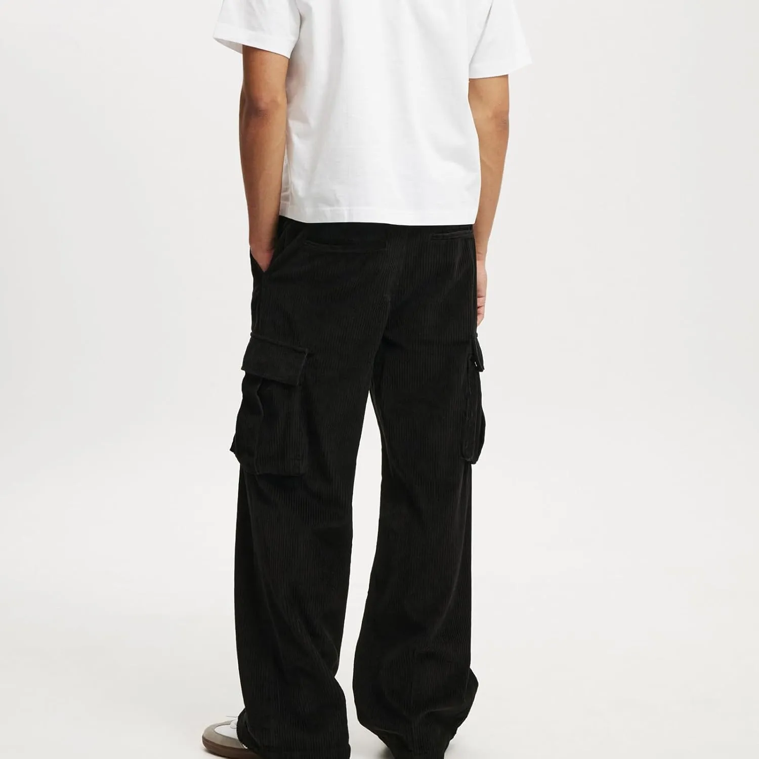 Hulpvktsgiq Mens Corduroy Cargo Pants Casual Joggers Straight Leg Pants Button Baggy Sweatpants Ribbed Trousers with Pockets