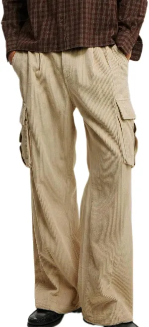 Hulpvktsgiq Mens Corduroy Cargo Pants Casual Joggers Straight Leg Pants Button Baggy Sweatpants Ribbed Trousers with Pockets