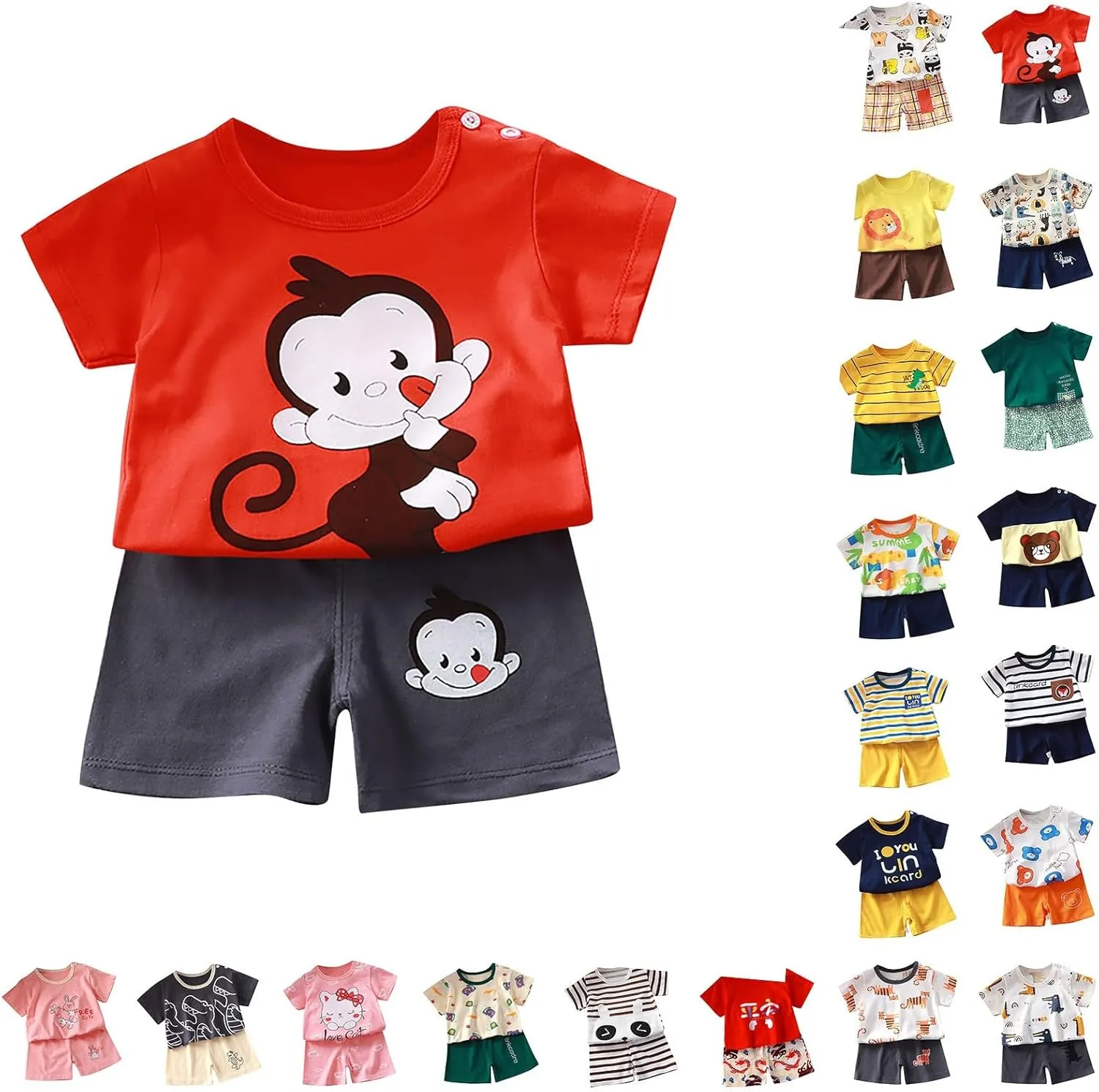 Infant Baby Boys Girls Soft Cotton 𝐏a𝐣amas Dinosaur Print 𝐏𝐣s Toddler Comfy 𝐒lee𝐩wear Short Sleeve Shirt with Shorts