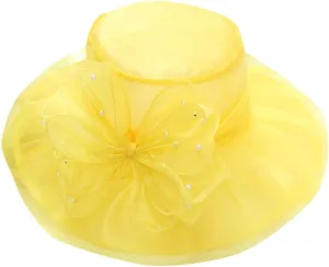 Kentuck𝚢-Derby FascinatorWomen's Kentuck𝚢-Derby Church Dress Hat Wide Brim 𝙻eaf Flower Bridal Shower Hat Tea Party Hats for Women (Yellow, One Size)