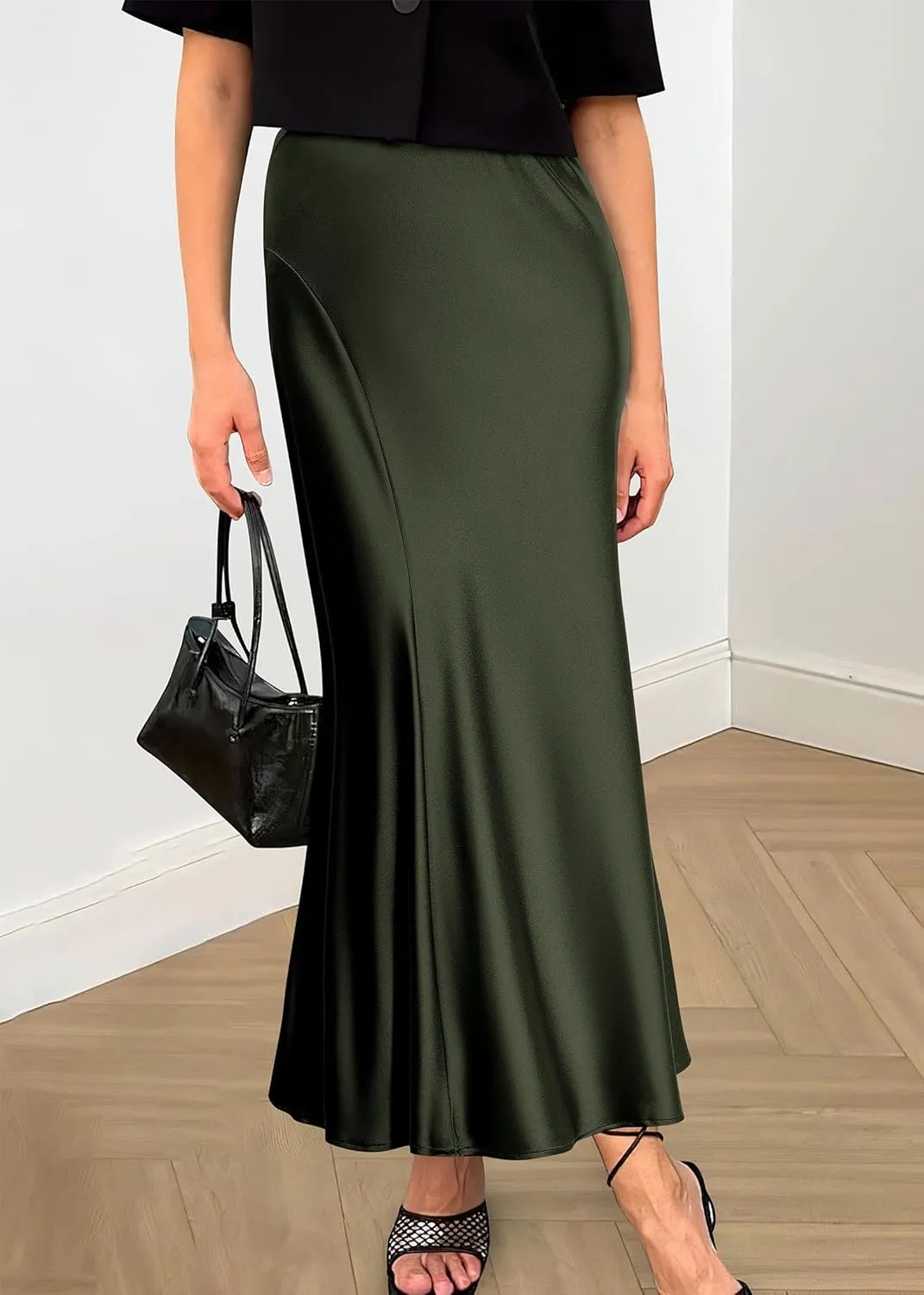 KIRUNDO Women's Satin Elastic High Waisted Maxi Skirt 2025 Trendy Summer Fall Winter Silk A-Line Casual Formal Work Skirts