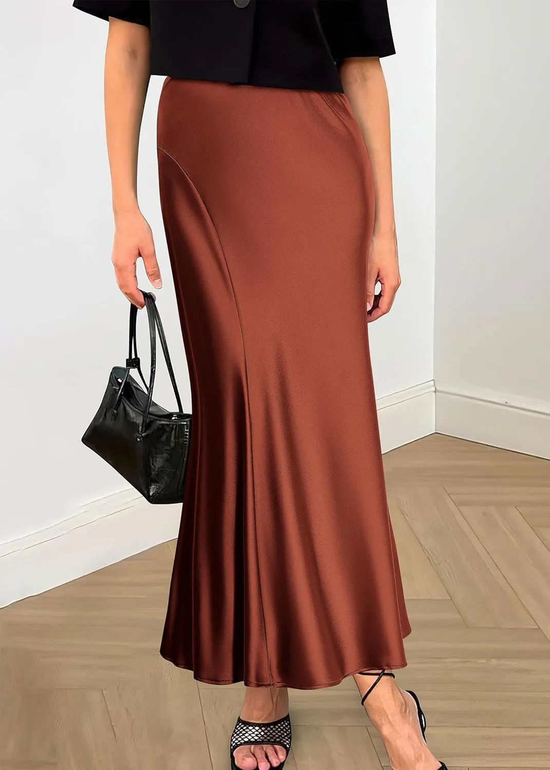 KIRUNDO Women's Satin Elastic High Waisted Maxi Skirt 2025 Trendy Summer Fall Winter Silk A-Line Casual Formal Work Skirts