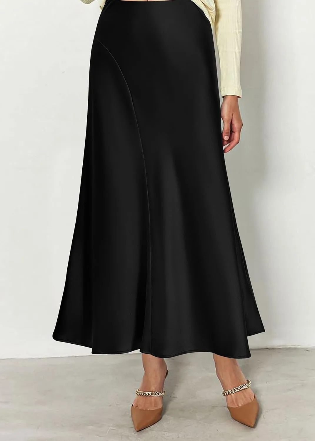 KIRUNDO Women's Satin Elastic High Waisted Maxi Skirt 2025 Trendy Summer Fall Winter Silk A-Line Casual Formal Work Skirts