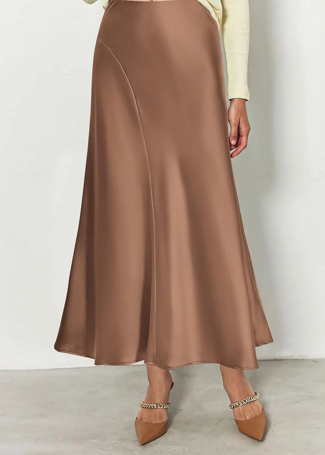 KIRUNDO Women's Satin Elastic High Waisted Maxi Skirt 2025 Trendy Summer Fall Winter Silk A-Line Casual Formal Work Skirts