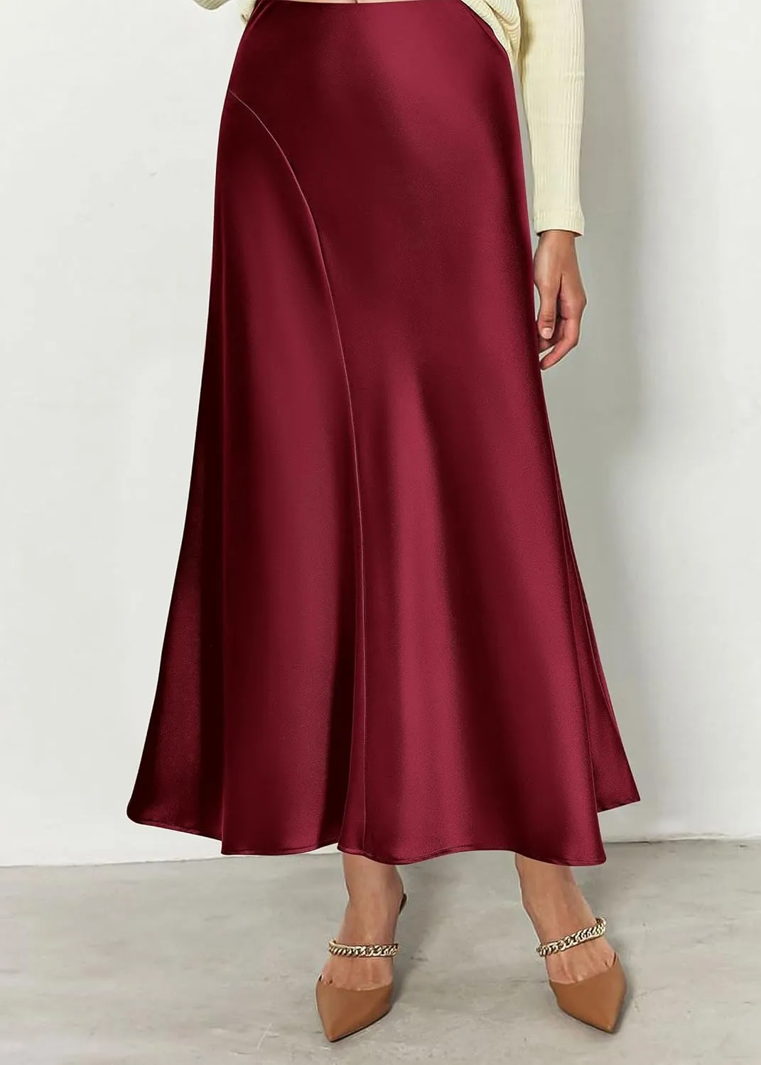 KIRUNDO Women's Satin Elastic High Waisted Maxi Skirt 2025 Trendy Summer Fall Winter Silk A-Line Casual Formal Work Skirts