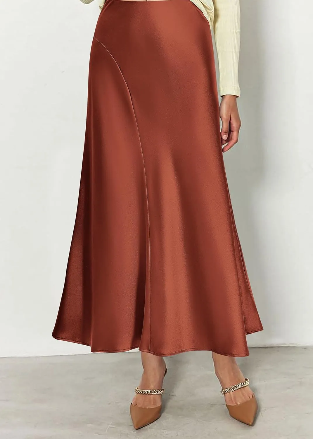 KIRUNDO Women's Satin Elastic High Waisted Maxi Skirt 2025 Trendy Summer Fall Winter Silk A-Line Casual Formal Work Skirts