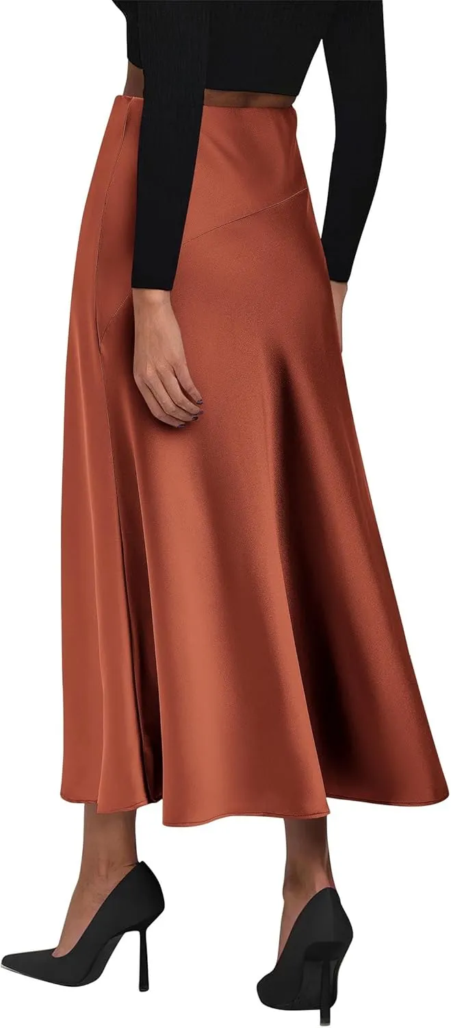 KIRUNDO Women's Satin Elastic High Waisted Maxi Skirt 2025 Trendy Summer Fall Winter Silk A-Line Casual Formal Work Skirts