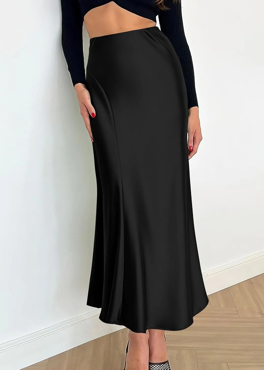 KIRUNDO Women's Satin Elastic High Waisted Maxi Skirt 2025 Trendy Summer Fall Winter Silk A-Line Casual Formal Work Skirts