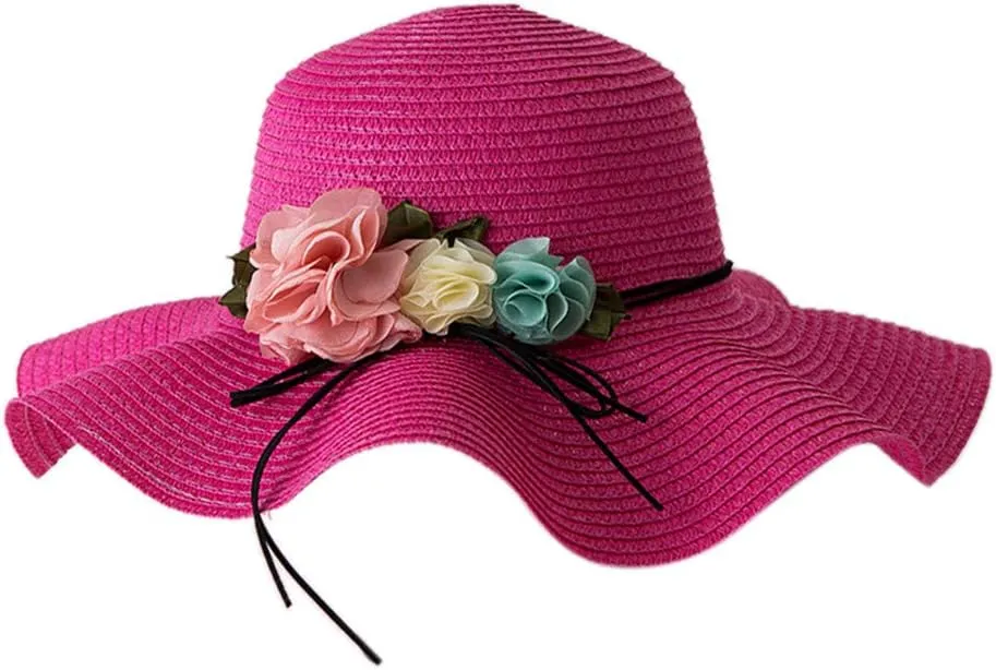 Ladies Wide Straw Foldable Travel Flower Sun Hat Summer Beach Caps Summer Fedoras Boater Hat Foldable Brim Summer Hat