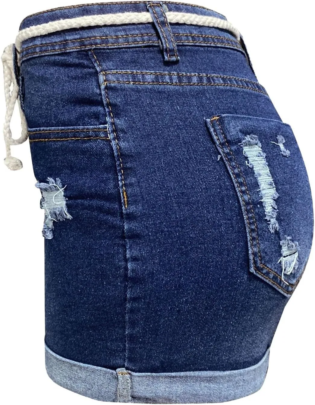 Lady Solid Color Washed Ripped High Waisted Stretch Denim Shorts Sexy Shorts for Women
