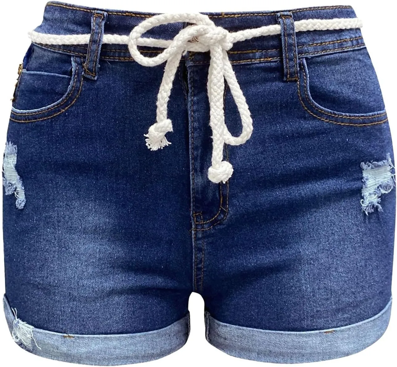 Lady Solid Color Washed Ripped High Waisted Stretch Denim Shorts Sexy Shorts for Women