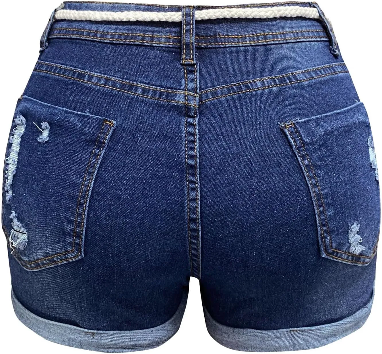 Lady Solid Color Washed Ripped High Waisted Stretch Denim Shorts Sexy Shorts for Women