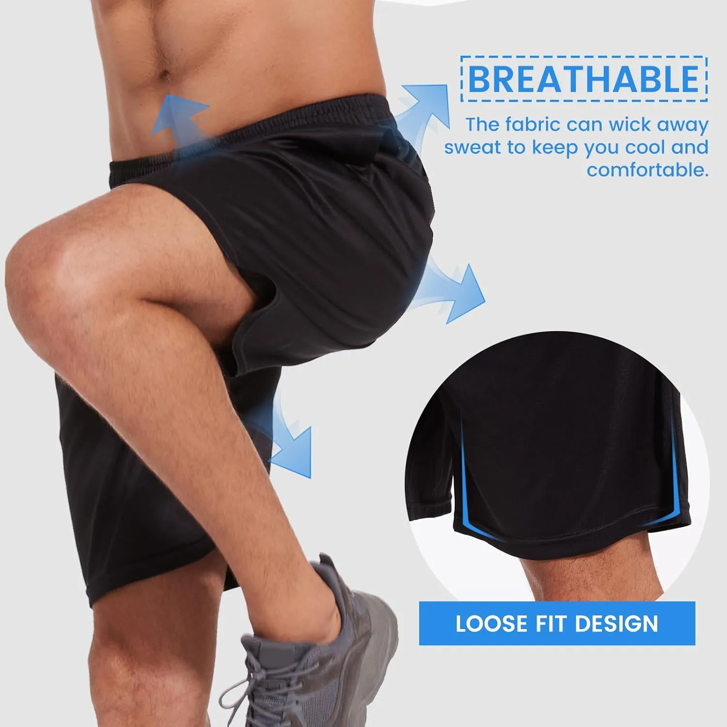 LalaHooK Basketball Gym Mens Shorts - Athletic Quick Dry Black Workout Shorts with Pockets for Casual Running Activewear