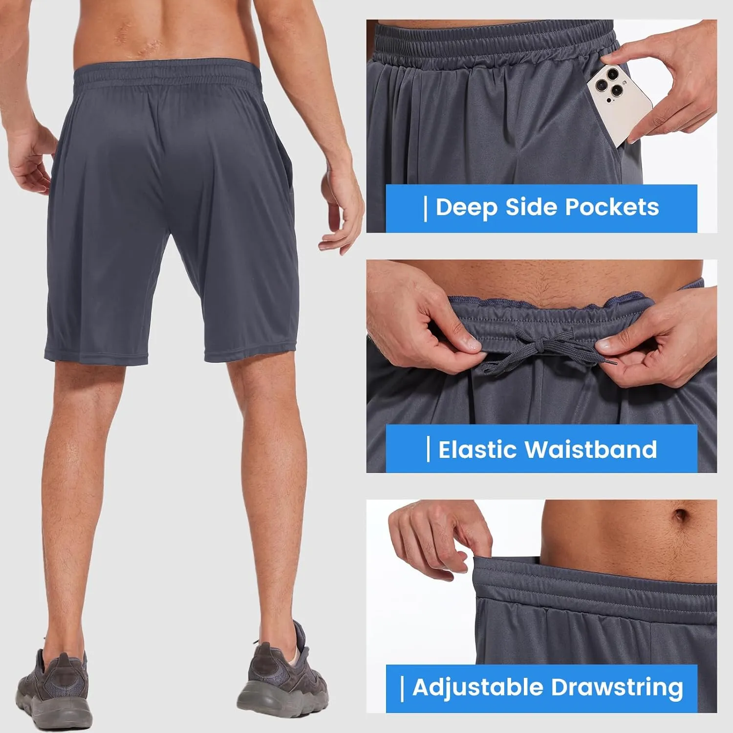 LalaHooK Basketball Gym Mens Shorts - Athletic Quick Dry Black Workout Shorts with Pockets for Casual Running Activewear